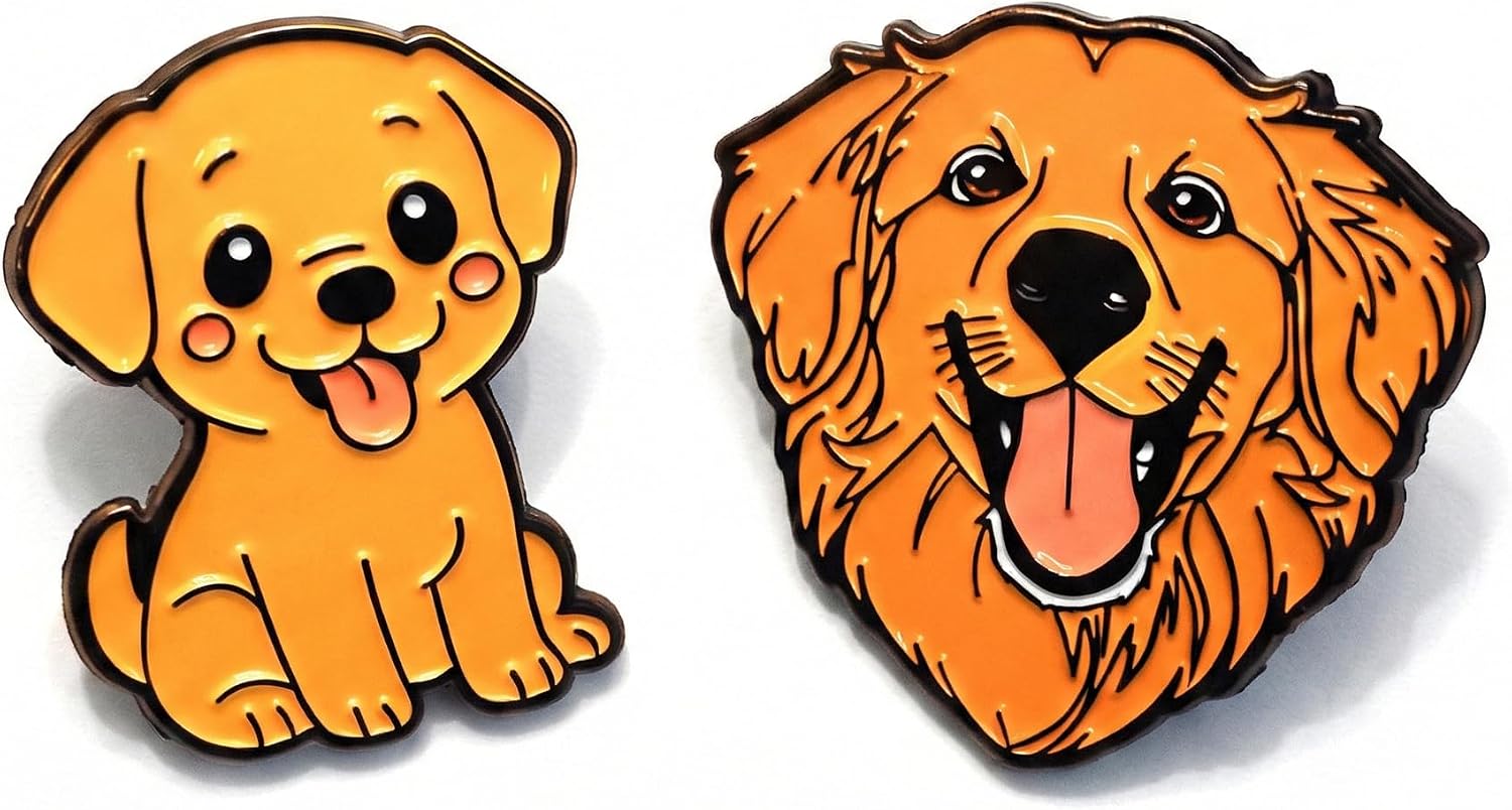 Golden Retriever Enamel Pin Set, 2-Piece